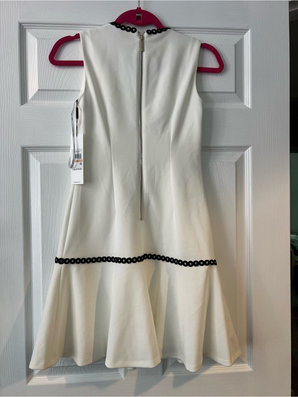 Calvin Klein White Dress with Black Loop Trim and Pink Accents - Picture 4 of 6